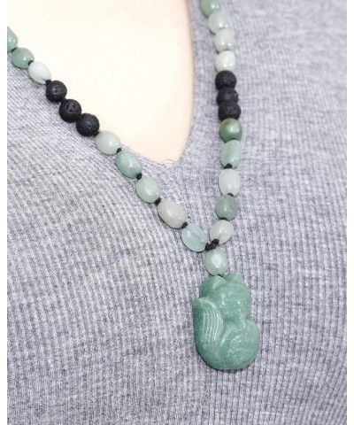 Green Aventurine Jade Fox Pendant Necklaces for Women Lava Stone Braided Beaded Rope Essential Oil Diffusers Relax Healing Cr...