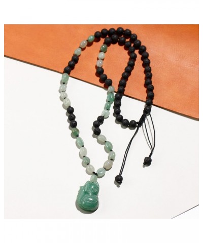 Green Aventurine Jade Fox Pendant Necklaces for Women Lava Stone Braided Beaded Rope Essential Oil Diffusers Relax Healing Cr...