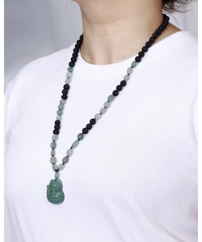 Green Aventurine Jade Fox Pendant Necklaces for Women Lava Stone Braided Beaded Rope Essential Oil Diffusers Relax Healing Cr...