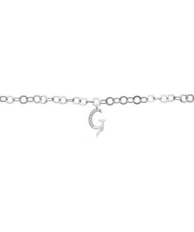 925 Sterling Silver Round Link Chain Bracelet For Women with Personalized White Moissanite A-Z Letter Initial Alphabet Charm ...