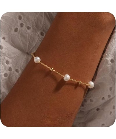 Gold Pearl Bracelets for Women Stainless Steel Adjustable 18K Gold Dainty Pearl Bead Link Simple Cute Women's Bracelet Trend ...