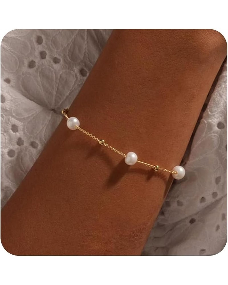 Gold Pearl Bracelets for Women Stainless Steel Adjustable 18K Gold Dainty Pearl Bead Link Simple Cute Women's Bracelet Trend ...