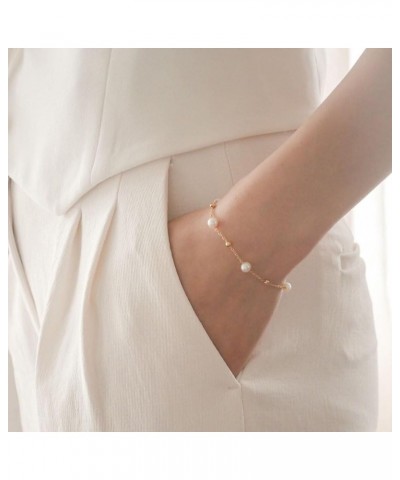 Gold Pearl Bracelets for Women Stainless Steel Adjustable 18K Gold Dainty Pearl Bead Link Simple Cute Women's Bracelet Trend ...