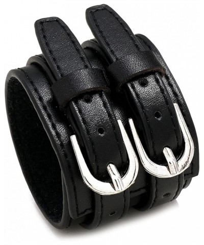 Punk Jewelry Double Belt Buckle Wristband Wide Pu Leather Cuff Bracelet Black $7.69 Bracelets