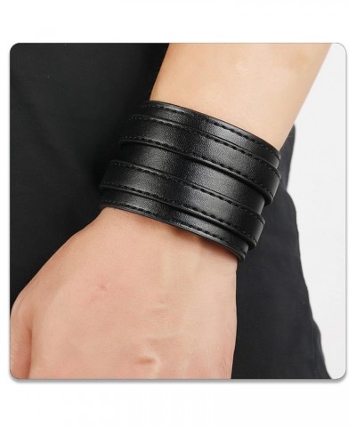 Punk Jewelry Double Belt Buckle Wristband Wide Pu Leather Cuff Bracelet Black $7.69 Bracelets