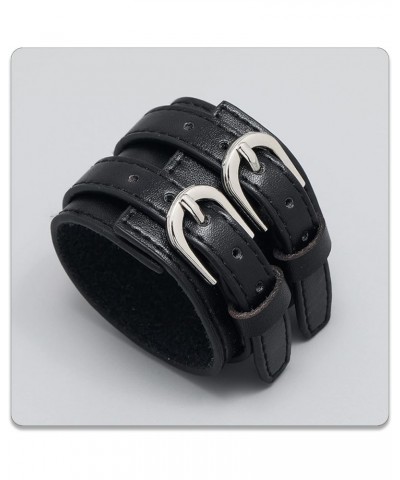 Punk Jewelry Double Belt Buckle Wristband Wide Pu Leather Cuff Bracelet Black $7.69 Bracelets