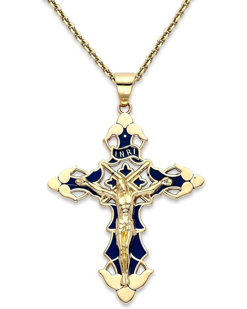 Cross Pendant Necklace in Solid 14k Gold, Blue Enamel, Made in America 16" Necklace Yellow Gold $205.70 Necklaces