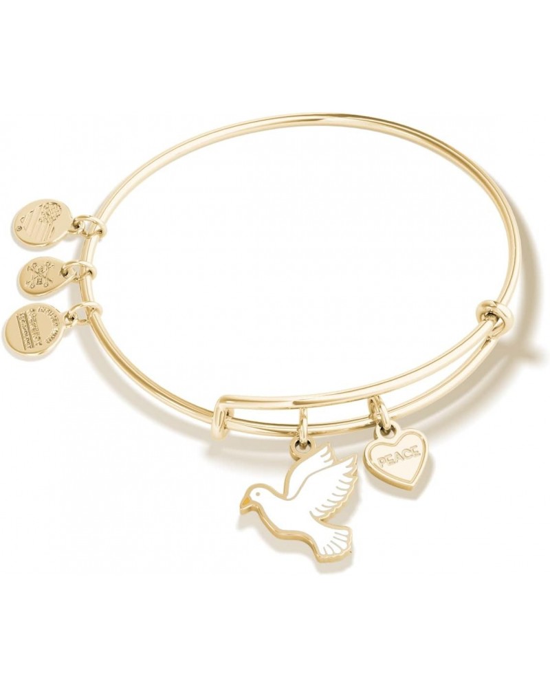 Symbols and Tokens Expandable Bangle for Women, Dove Charm, Shiny Gold Finish, 2 to 3.5 in $14.52 Bracelets