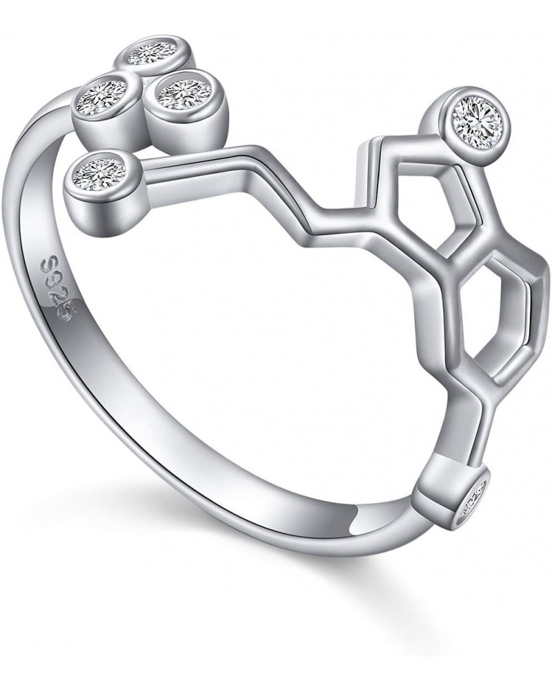 925 Sterling Silver Serotonin Ring Molecule Adjustable Stacking Chemistry Jewelry Gift for Women Adults Science Lovers $11.18...