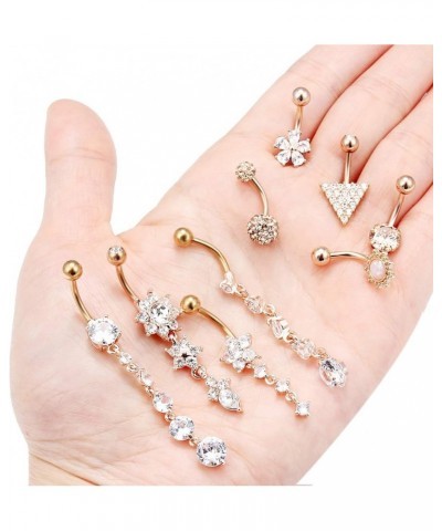 14G Belly Button Rings Belly Rings for Women Stainless Steel CZ Opal Dangle Belly Button Piercing Jewelry Belly Rings Bars Cu...