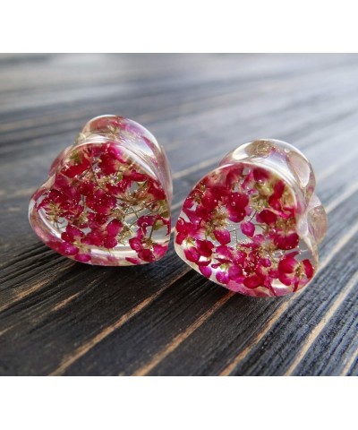 Heart Shaped Plugs Resin gauges for Girlfriend Pink Flower gauges Gift for her Wedding Plugs and Tunnels Bridal gauges 14mm /...