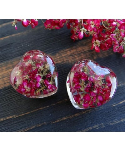 Heart Shaped Plugs Resin gauges for Girlfriend Pink Flower gauges Gift for her Wedding Plugs and Tunnels Bridal gauges 14mm /...