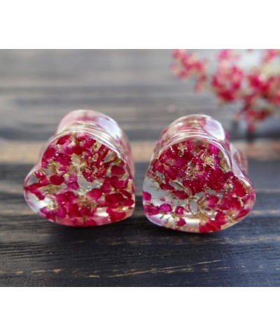 Heart Shaped Plugs Resin gauges for Girlfriend Pink Flower gauges Gift for her Wedding Plugs and Tunnels Bridal gauges 14mm /...