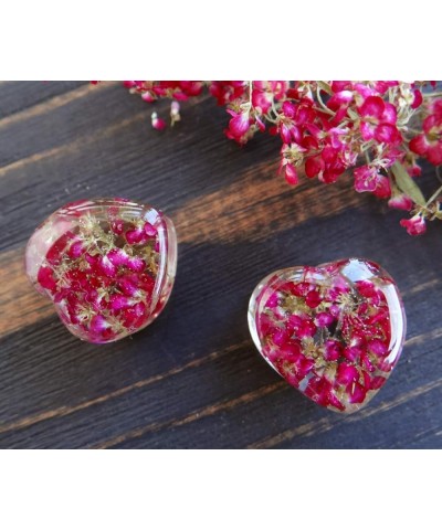 Heart Shaped Plugs Resin gauges for Girlfriend Pink Flower gauges Gift for her Wedding Plugs and Tunnels Bridal gauges 14mm /...