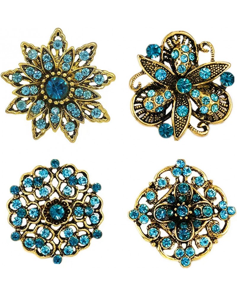 Vintage Women's Austrian Crystal Wedding Flower Shape Brooches, 4 Pcs Elegant Brooch Pins Rhinestone Enamel Shawl Clip for Wo...