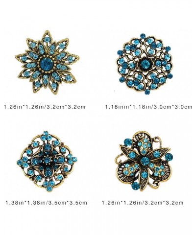 Vintage Women's Austrian Crystal Wedding Flower Shape Brooches, 4 Pcs Elegant Brooch Pins Rhinestone Enamel Shawl Clip for Wo...