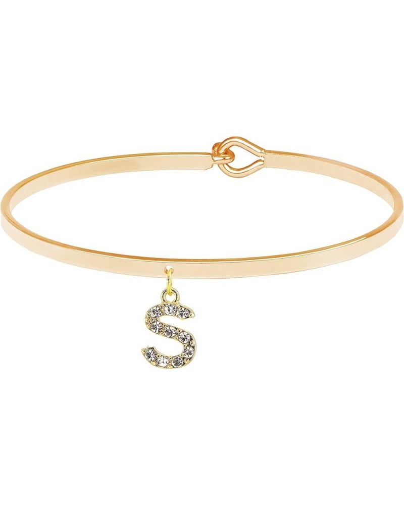 Crystal Initial Charm Bangle Bracelet with Lock for Tight Design S Gold $8.63 Bracelets