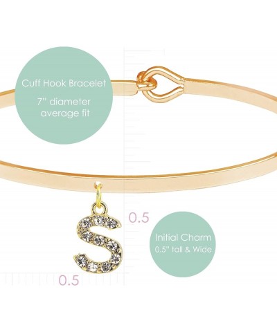 Crystal Initial Charm Bangle Bracelet with Lock for Tight Design S Gold $8.63 Bracelets