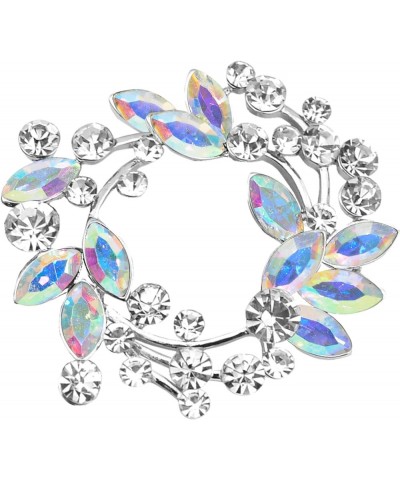 Clear Crystal Rhinestone Floral Wreath Pin Brooch BZ005 Aurora Borealis Silvery Tone $10.63 Brooches & Pins