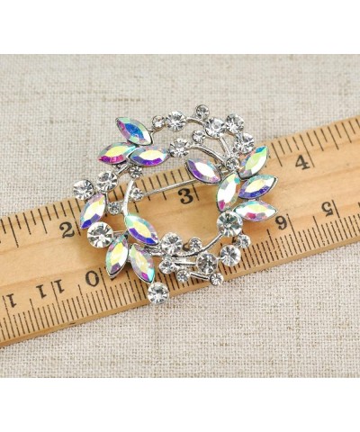 Clear Crystal Rhinestone Floral Wreath Pin Brooch BZ005 Aurora Borealis Silvery Tone $10.63 Brooches & Pins