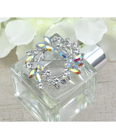 Clear Crystal Rhinestone Floral Wreath Pin Brooch BZ005 Aurora Borealis Silvery Tone $10.63 Brooches & Pins