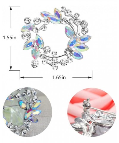 Clear Crystal Rhinestone Floral Wreath Pin Brooch BZ005 Aurora Borealis Silvery Tone $10.63 Brooches & Pins