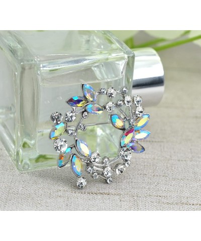 Clear Crystal Rhinestone Floral Wreath Pin Brooch BZ005 Aurora Borealis Silvery Tone $10.63 Brooches & Pins