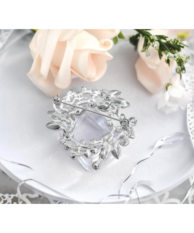 Clear Crystal Rhinestone Floral Wreath Pin Brooch BZ005 Aurora Borealis Silvery Tone $10.63 Brooches & Pins