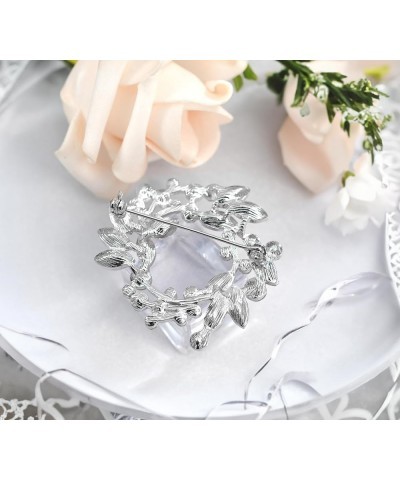 Clear Crystal Rhinestone Floral Wreath Pin Brooch BZ005 Aurora Borealis Silvery Tone $10.63 Brooches & Pins