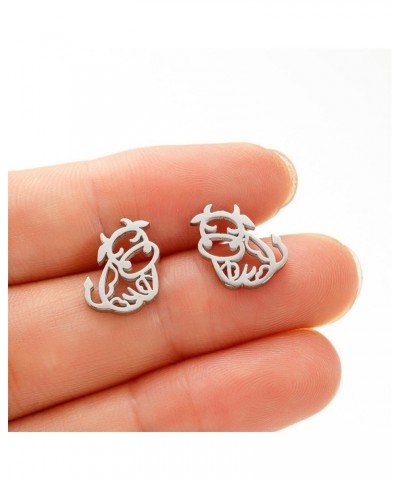 Minimalist Cow Small Stud Earrings Stainless Steel for Women Men Teen Girls Cute Cattle Hollow Animal Cartilage Pierced Hypoa...