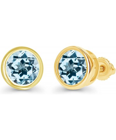 14K Gold Plated 925 Sterling Silver Hypoallergenic 7mm Round Bezel Set Genuine Birthstone Solitaire Screwback Stud Earrings B...