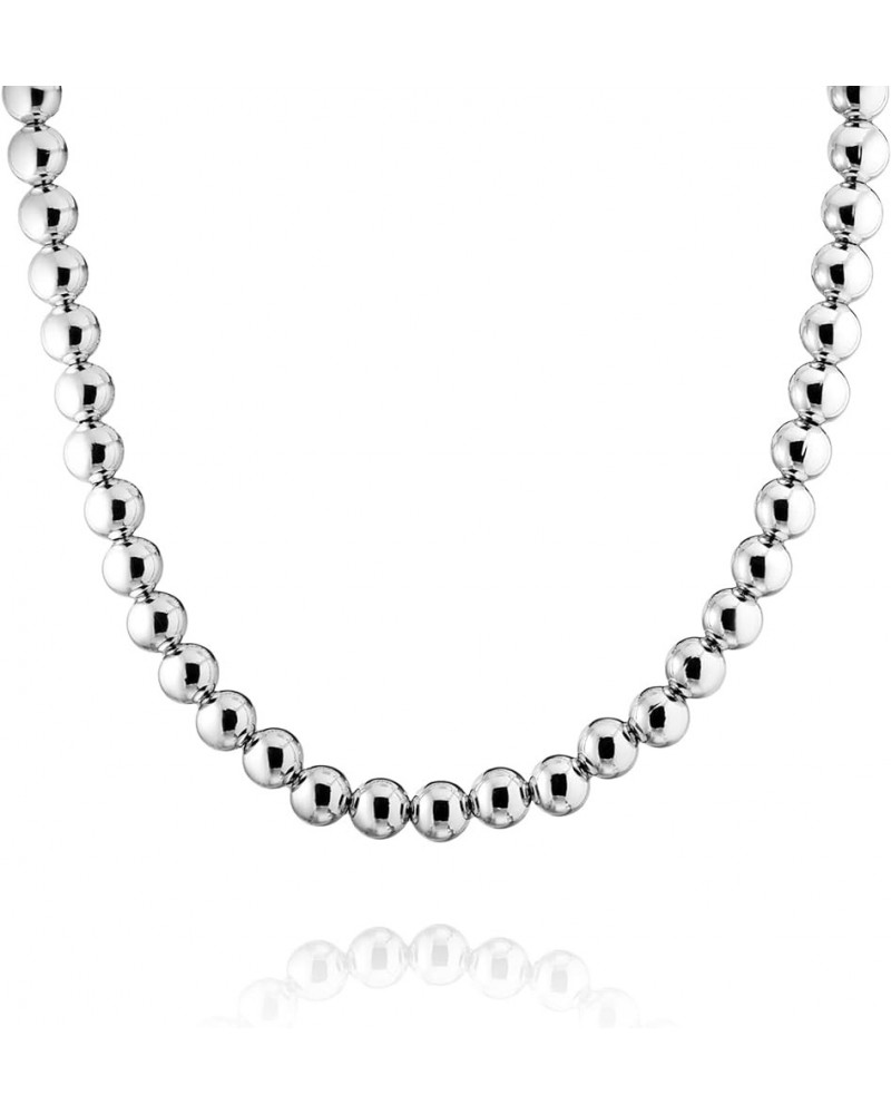 925 Sterling Silver 8MM Handmade Bead Ball Strand Chain Necklace For Women & Girls - Made in Italy Comes With a Gift Box 17.0...