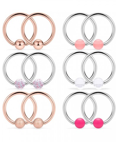 6 Pairs 16G Stainless Steel Captive Bead Ring Nipple Rings Hoop Cartilage Earrings Nipplerings Piercing Jewelry For Women Men...