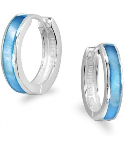 Sterling Silver Tiny Small 15mm Shell Round Huggie Hoop Earrings, Choose a Color Blue Shell $19.94 Earrings