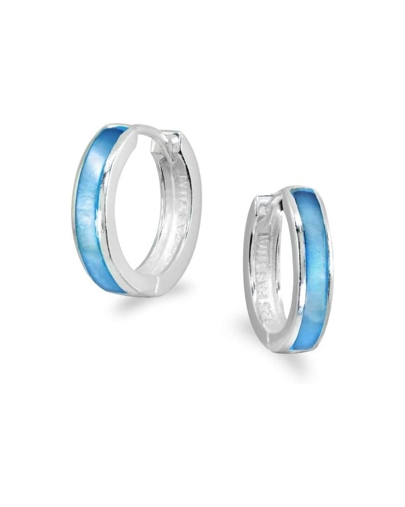 Sterling Silver Tiny Small 15mm Shell Round Huggie Hoop Earrings, Choose a Color Blue Shell $19.94 Earrings