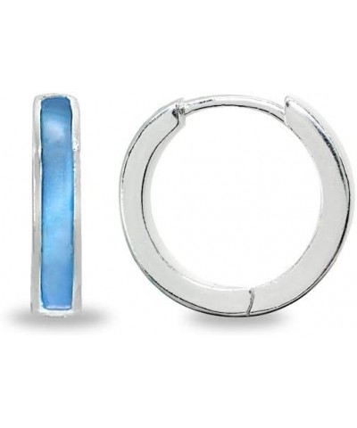 Sterling Silver Tiny Small 15mm Shell Round Huggie Hoop Earrings, Choose a Color Blue Shell $19.94 Earrings