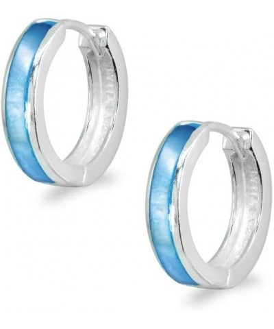 Sterling Silver Tiny Small 15mm Shell Round Huggie Hoop Earrings, Choose a Color Blue Shell $19.94 Earrings