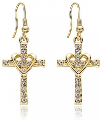 Fashion Heart with Crystal Cross Personality Drop Earrings Charm Women Girls Gold $7.64 Earrings