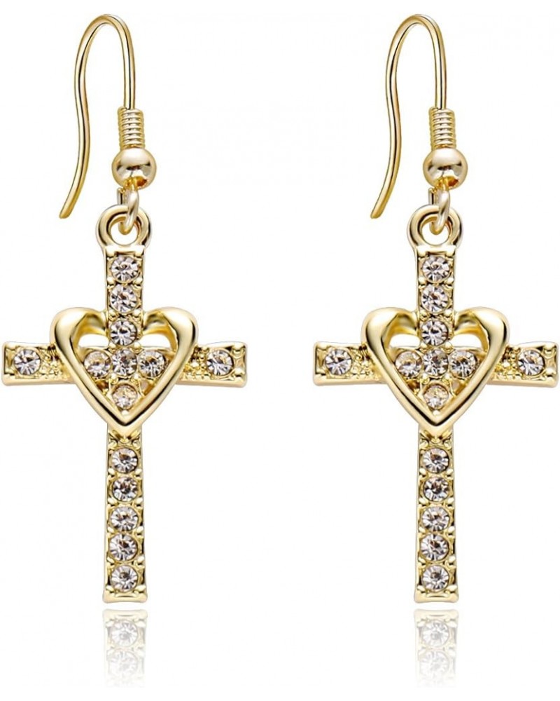 Fashion Heart with Crystal Cross Personality Drop Earrings Charm Women Girls Gold $7.64 Earrings