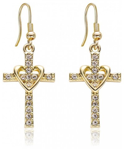 Fashion Heart with Crystal Cross Personality Drop Earrings Charm Women Girls Gold $7.64 Earrings