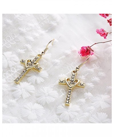 Fashion Heart with Crystal Cross Personality Drop Earrings Charm Women Girls Gold $7.64 Earrings