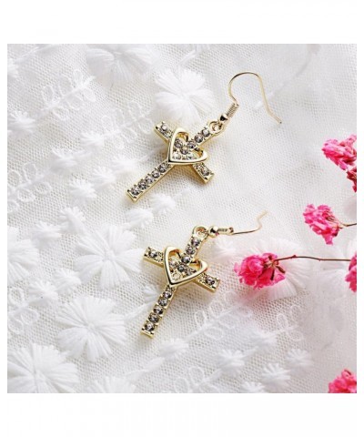 Fashion Heart with Crystal Cross Personality Drop Earrings Charm Women Girls Gold $7.64 Earrings