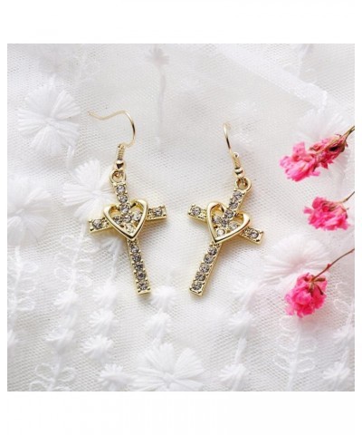 Fashion Heart with Crystal Cross Personality Drop Earrings Charm Women Girls Gold $7.64 Earrings