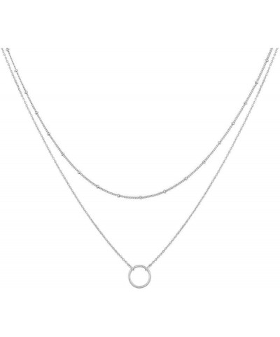 Gold Layered Necklace Dainty Station Choker for Women Circle-shaped Pendant Simple Jewelry Silver $6.83 Necklaces