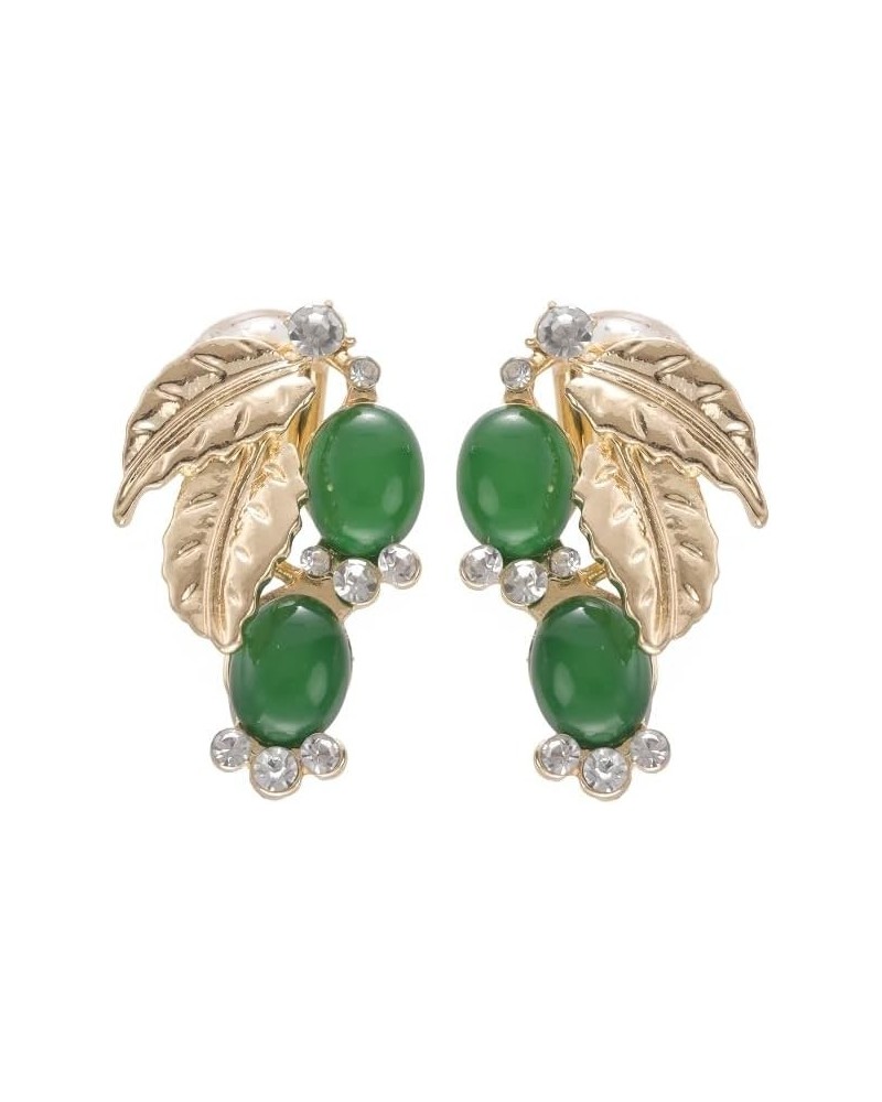 Non Pierced Ear Clips Clip On Earrings For Women Girls Green Leafs Earrings Clip On $8.82 Earrings