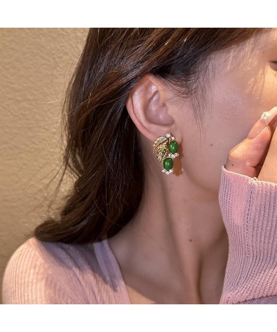 Non Pierced Ear Clips Clip On Earrings For Women Girls Green Leafs Earrings Clip On $8.82 Earrings