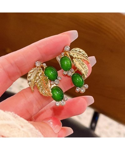 Non Pierced Ear Clips Clip On Earrings For Women Girls Green Leafs Earrings Clip On $8.82 Earrings