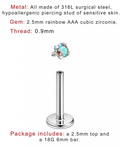 1 Piece 316L Surgical Steel Threaded Labret Studs for Ear and Nose Piercings Silver,2.5mm AB Zircon,18g 8mm Post $8.11 Body J...