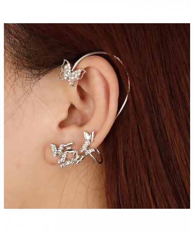 2pcs Rhinestone Gold Silver Ear Wrap Butterfly Birds Pearl Earrings Wrap Around Earrings Star Moon Long Tassel Ear Cuff Climb...