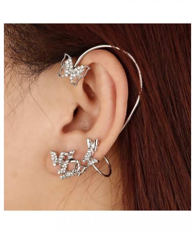 2pcs Rhinestone Gold Silver Ear Wrap Butterfly Birds Pearl Earrings Wrap Around Earrings Star Moon Long Tassel Ear Cuff Climb...